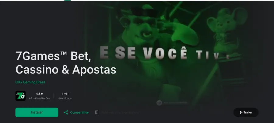 Ficha da 7Games no Google Play, nota 4,8 de 5